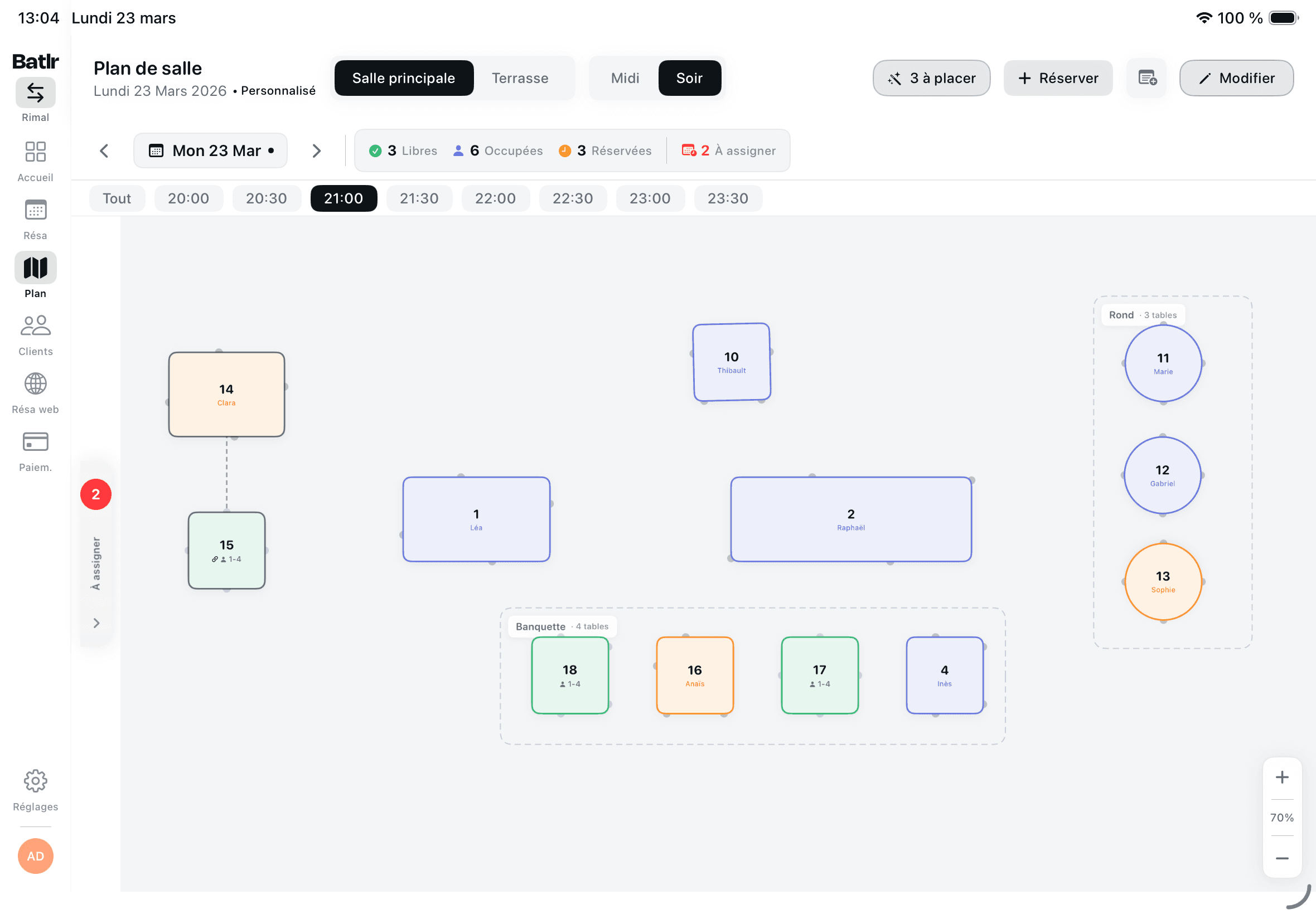 Capture d'écran — Plan de salle